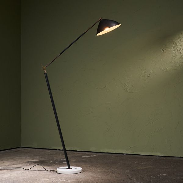 Floor Lamp with Brass Stem, Black Lacquer and Marble by Stilux Milano, Italy 1960s