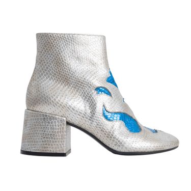 Maison Margiela Silver Ankle Boots with Blue Trim
