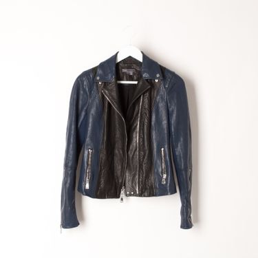 Vince Leather Jacket in Black + Blue 