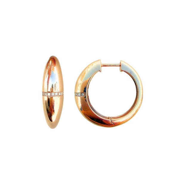 14k Rose Gold Pavé Diamond Row Dome Hoop Earrings