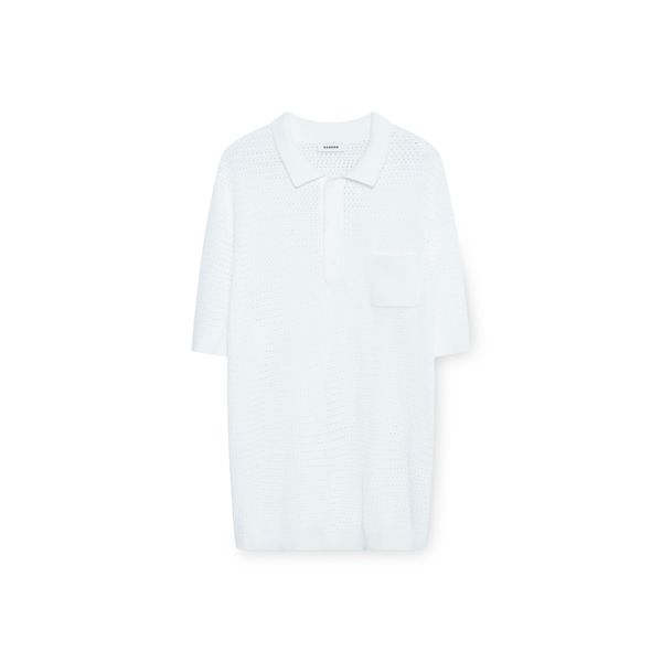 Sandro White Knit Collared Polo 