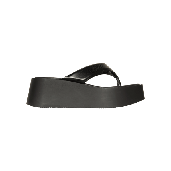 Svegan Black Vegan Leather Platform Flip Flops