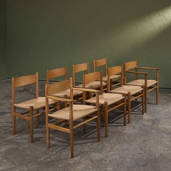 Set of 8 Dining Chairs, model 'CH36' and 'CH37' in Solid Oak and New Papercord by Hans J. Wegner for Carl Hansen, Denmark, 1960s