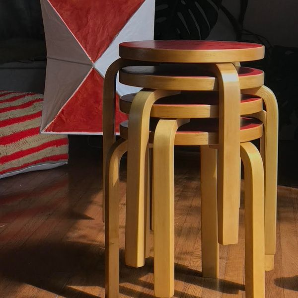 Stool Model 60 In Red Linoleum by Alvar Aalto for Artek