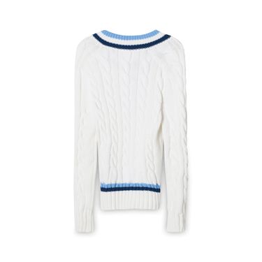 Lacoste Unisex Contrasting V-neck Wool Cable Knit Sweater