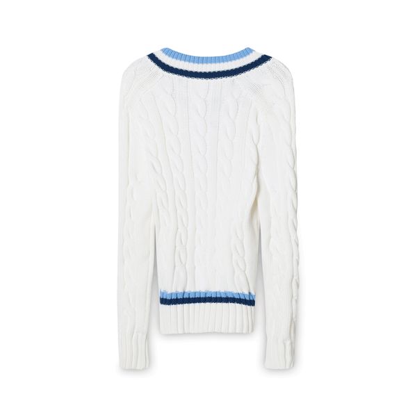 Lacoste Unisex Contrasting V-neck Wool Cable Knit Sweater