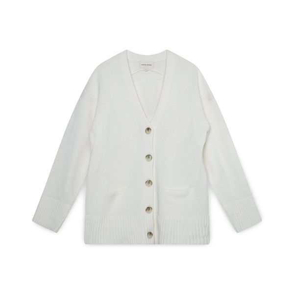 Loulou Studio White V-neck Wool & Cashmere Cardigan