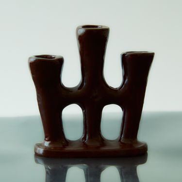 Triple Stem Candle Holder in Brown