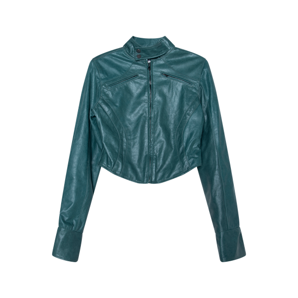 MIMCHIK Teal Leather Moto Jacket