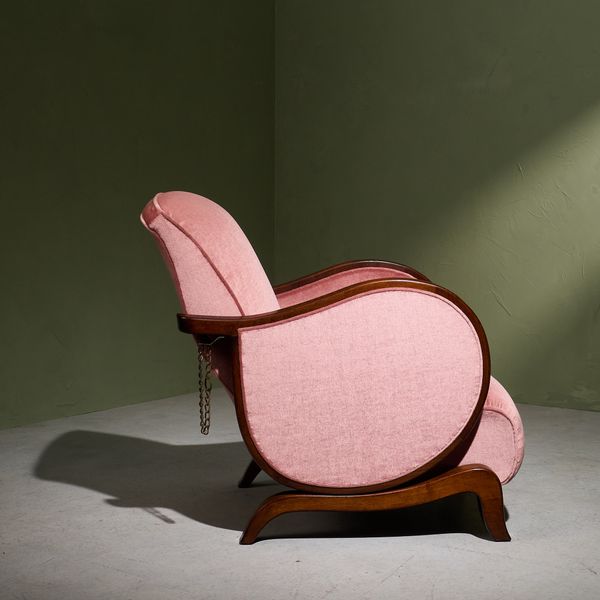 Reupholstered Pair of Cubist Slipper Lounge Chairs in Solid Oak, France 1970s