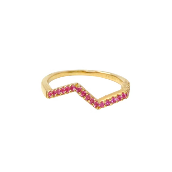 Kavant & Sharart 18k Yellow Gold Small Ziggy Ring with Pink Sapphires