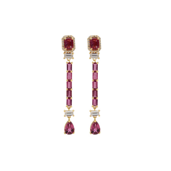 14k YG Pink Tourmaline Diamond Earrings