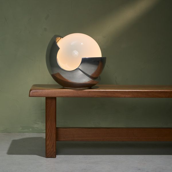 'Roto' Table Lamp Sculpture in Cast Aluminum and Opaline Glass by Giacomo Benevelli, Italy, 1970s