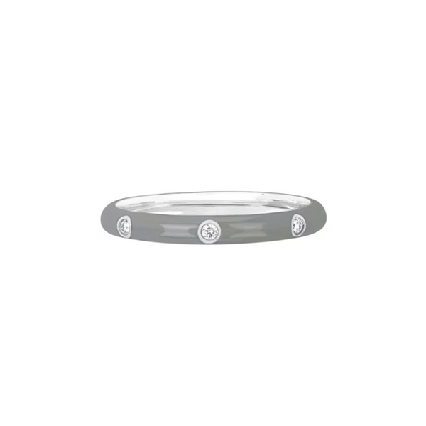EF Collection 14k White Gold Light Triple Diamond Grey Enamel Ring
