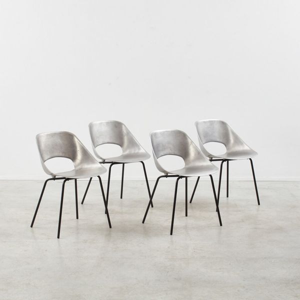 Set of four Pierre Guariche Tulip chairs Steiner, France 1950s