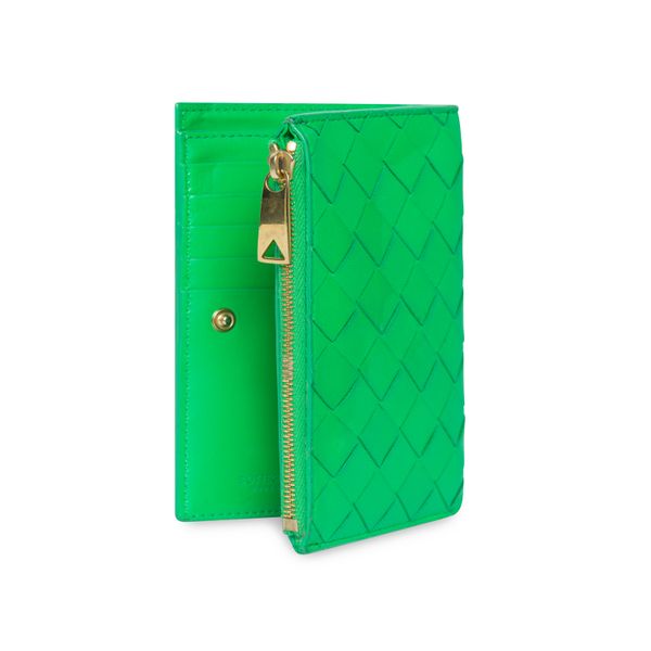 Bottega Veneta Green Bi-Fold Zip Wallet