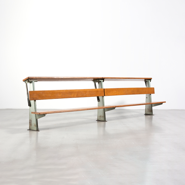 Double Lecture Hall Bench with Pivoting Writing Desk by Jean Prouvé, 1953