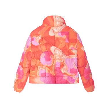 ERL Swirl Print Panelled Quilted Down Jacket in Pink
