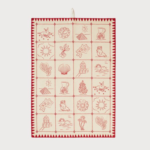 Redwork Tea Towel In Red