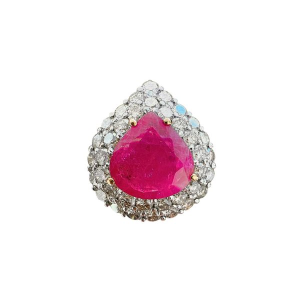 14k Yellow Gold Pear-Shaped Ruby & Diamond Halo Ring