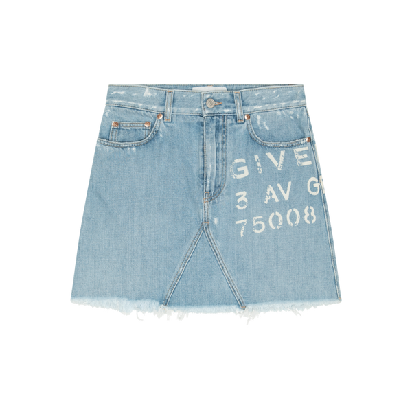 Givenchy Distressed Denim Logo Mini Skirt