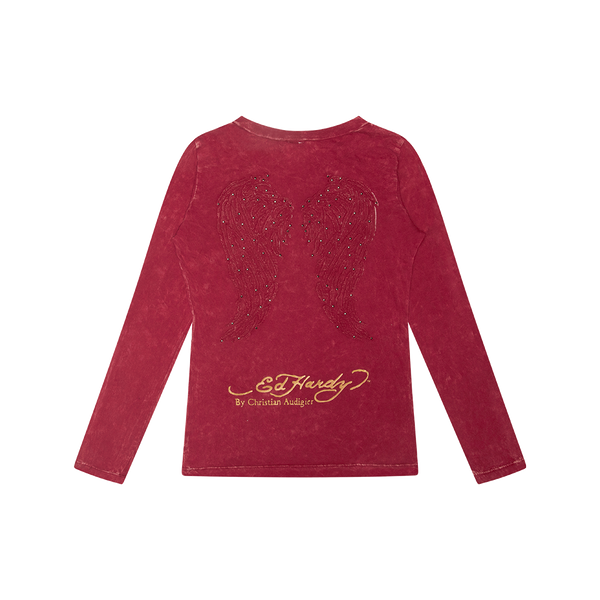 Ed Hardy Red Long Sleeve Wing Top