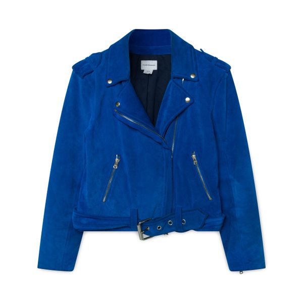 Club Monaco Suede Cobalt Blue Moto Jacket