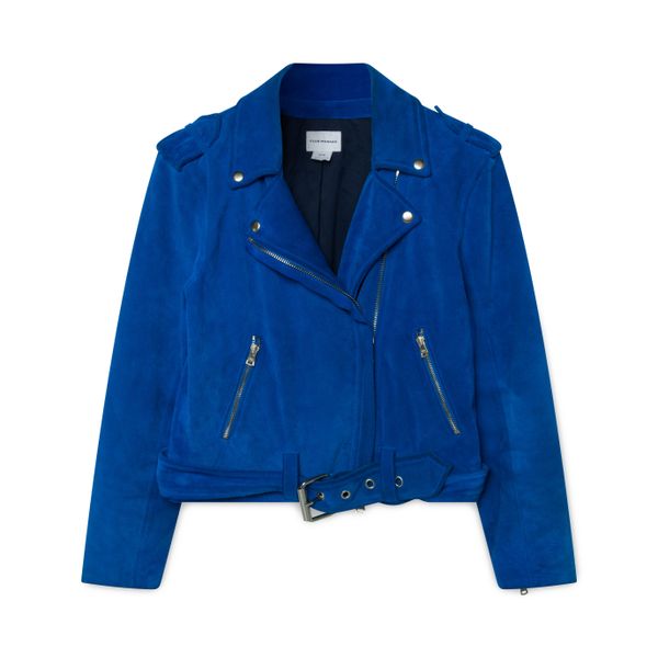 Club Monaco Suede Cobalt Blue Moto Jacket