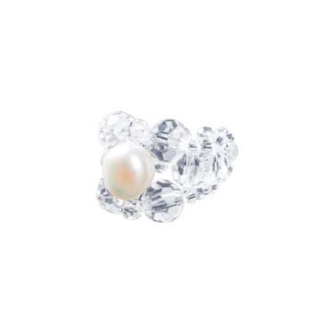 Crystal Beaded Baroque Pearl Square Ring