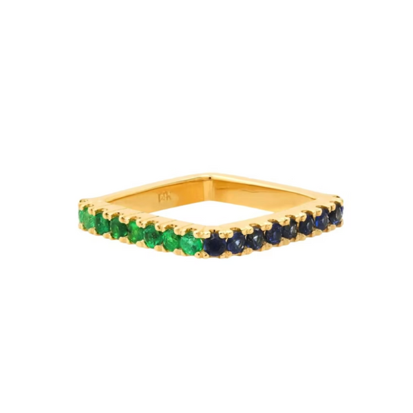 14k Yellow Gold Emerald & Sapphire Square Ring