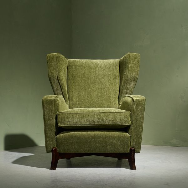 Italian Lounge Chair Reupholstered in Forrest Green 'Dedar' Upholstery, Italy 1950s