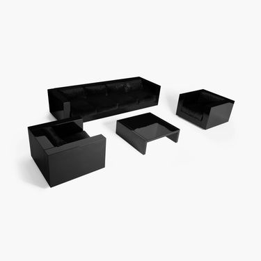 Saratoga Living Set in Black Lacquer and Silk Velvet Upholstery by Lella and Massimo Vignelli, 1969