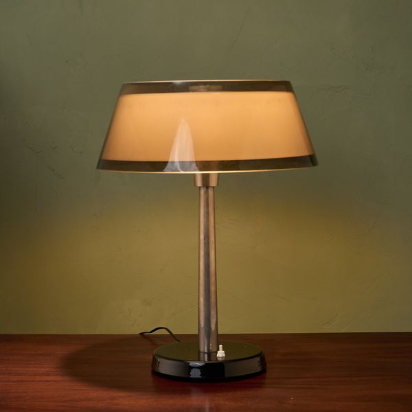 Tuomas Desk Lamp with Brown Shade by Yki Nummi, Finland 1950s