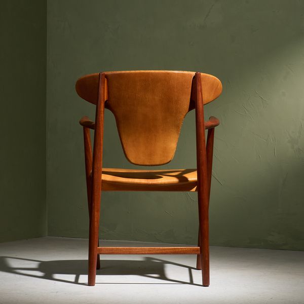 Arm Chair in Patinated Niger Leather and Teak by Nils & Eva Koppel for Slagelse Møbelfabrik, Denmark 1960s