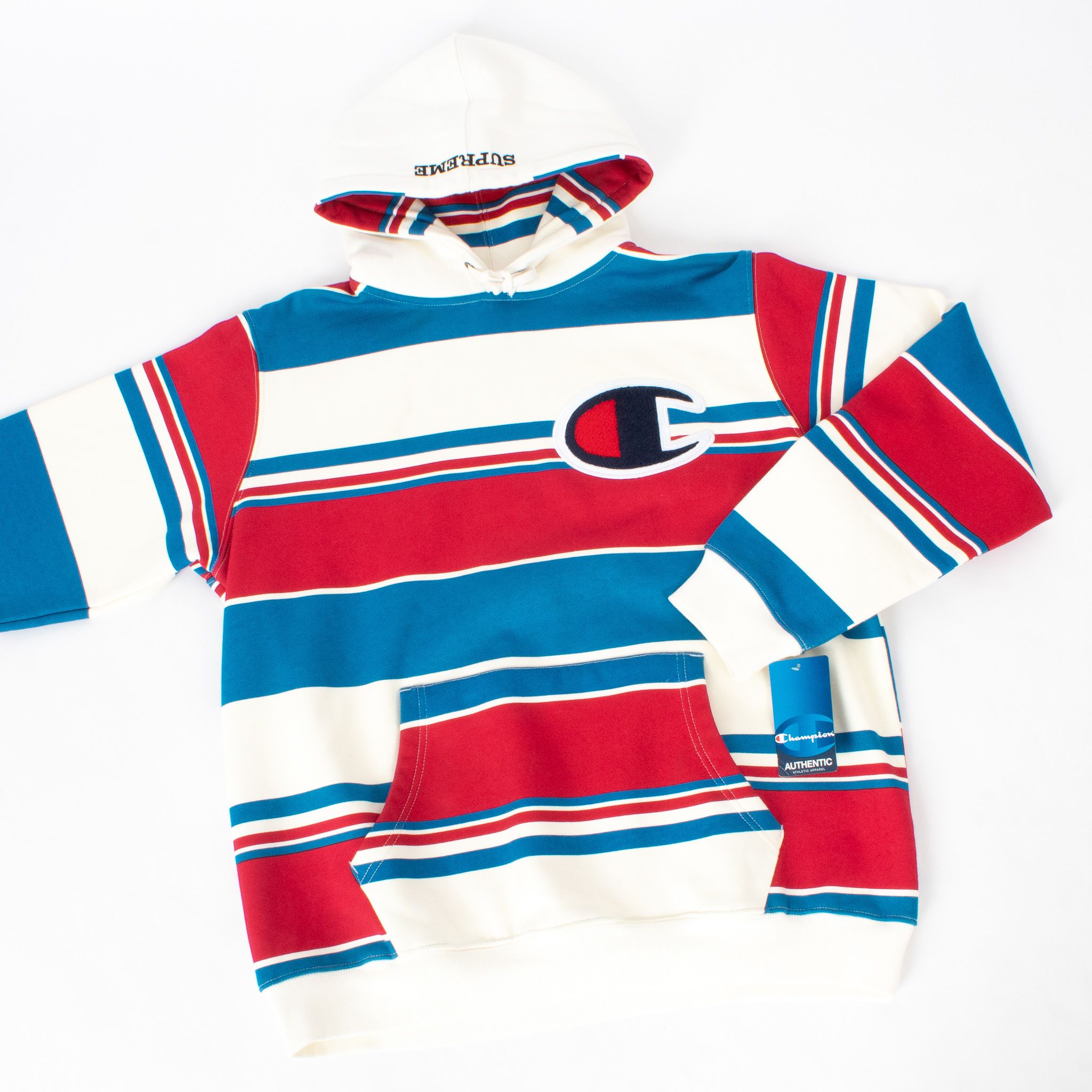 Supreme x Champion Striped Hoodie by Cully Smoller Basic.Space