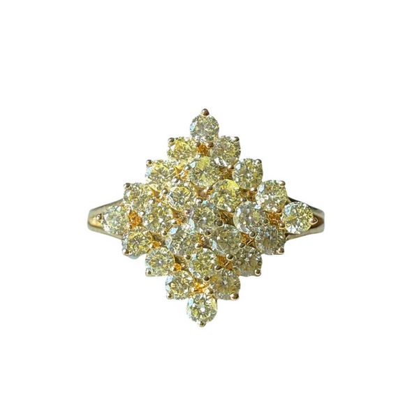 Vintage 10k Yellow Gold Natural Yellow Diamond Cluster Ring