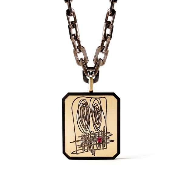 Gold Pendant with Blackened Silver Chain
