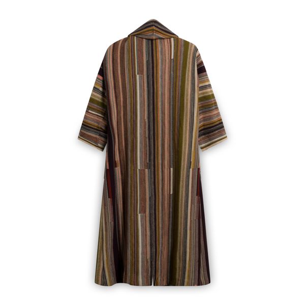 Vintage Striped Stretch-Knit Duster Coat