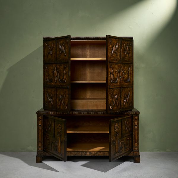Cabinet with Decorative Carvings in Stained Birch for A.B. Svenska Möbelfabrikerna Bodafors, 1920/1930s