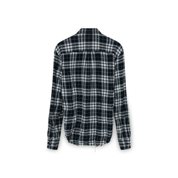 Saint Laurent Black Raw Hem Plaid Button Up