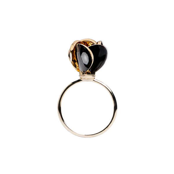 18k Yellow Gold Black Tulip Ring