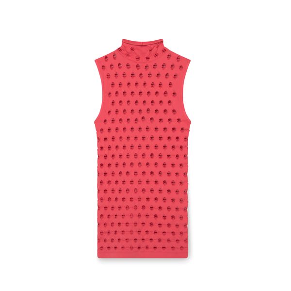 Maisie Wilen Red Perforated Sleeveless Turtleneck