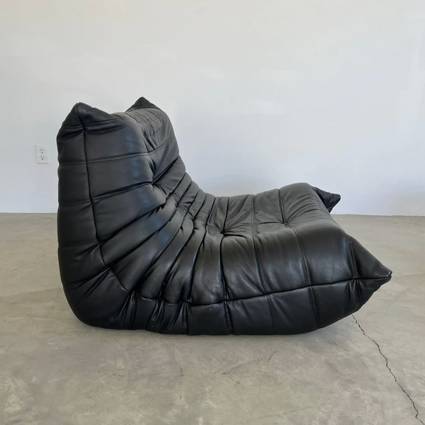 Black Leather Fireside Togo Seat by Ligne Roset, 1980s France
