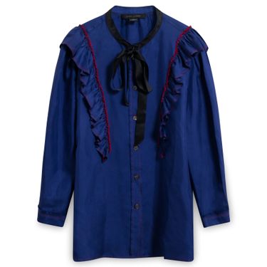 Marc Jacobs Ruffled Silk Crepe de Chine Blouse in Royal Blue