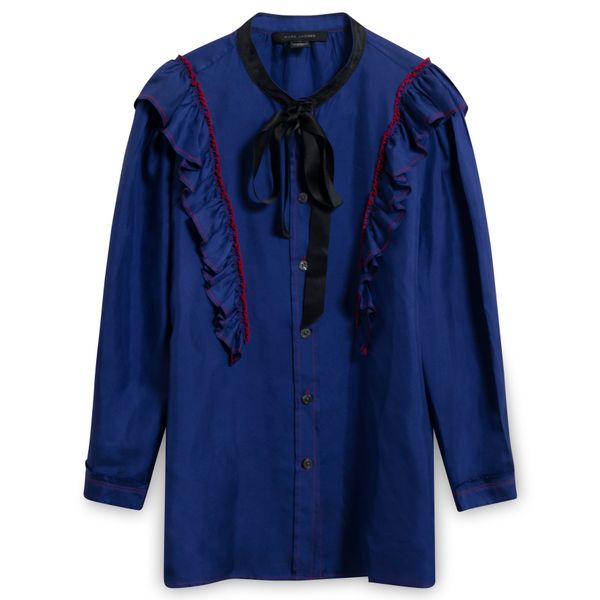 Marc Jacobs Ruffled Silk Crepe de Chine Blouse in Royal Blue