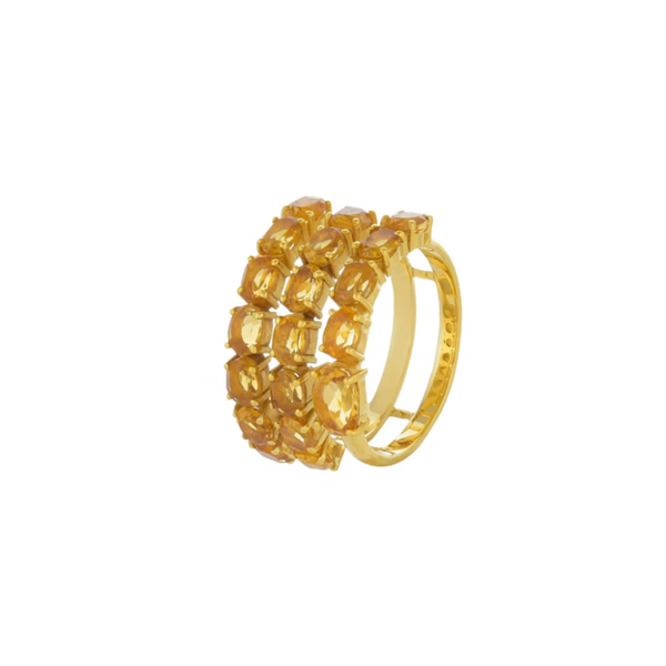 14k Yellow Gold Triple Row Oval Cut Citrine Ring