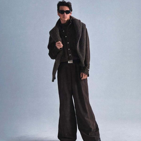 Brown Nylon Pleated Trousers