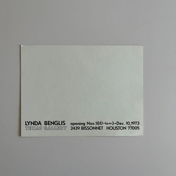 Lynda Benglis at Texas Gallery, 1973 Invitation
