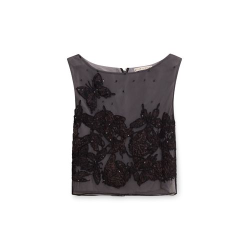 Alice + Olivia Embroidered Butterfly Crop Top