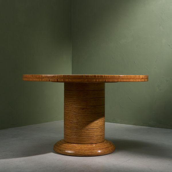 'Pentagono' Round Center Table by Pino Pedano, Layered Plywood, Italy, late 1970s